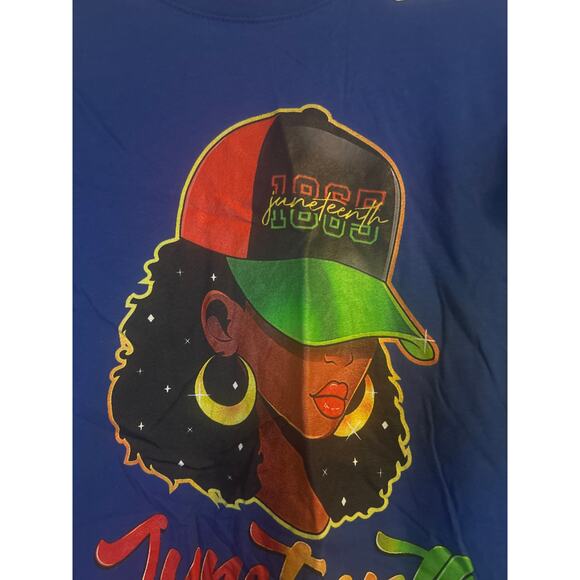 NWT Port and Company Women's Cut Blue Juneteenth T Shirt Size Large - Picture 2 of 6